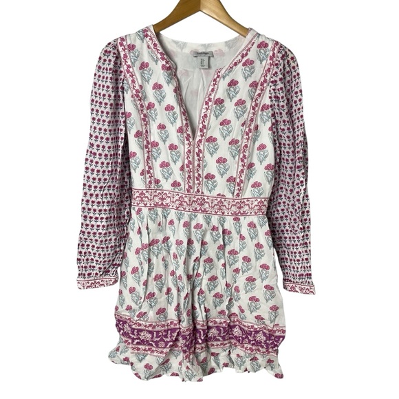 Haute Hippie Dresses & Skirts - Haute Hippie Floral Long Sleeve Mini Dress Size Small White Pink Boho Cottage